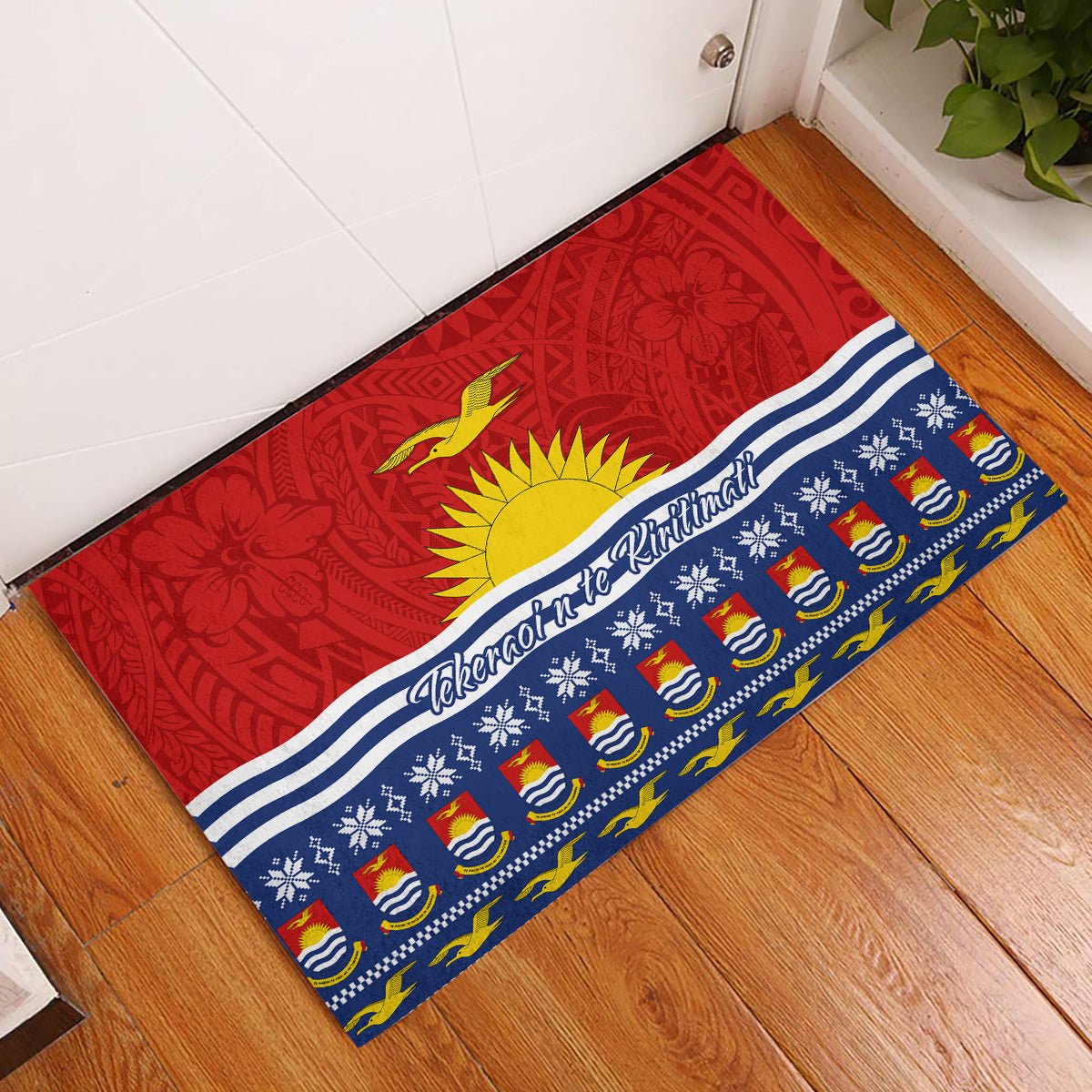 Kiribati Christmas Rubber Doormat Tekeraoi n Te Tiritimati Polynesian Tribal LT9 Red - Polynesian Pride