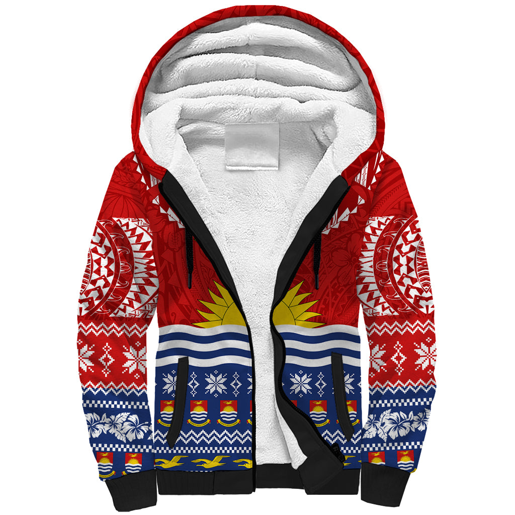 Kiribati Christmas Sherpa Hoodie Tekeraoi n Te Tiritimati Polynesian Tribal LT9 Unisex Red - Polynesian Pride