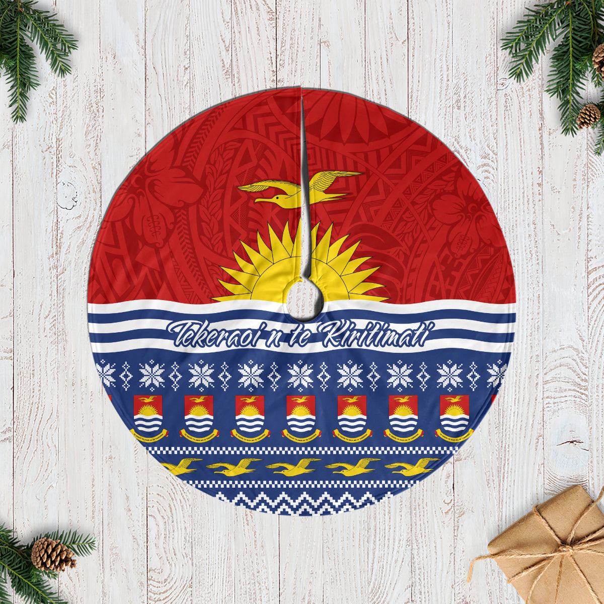 Kiribati Christmas Tree Skirt Tekeraoi n Te Tiritimati Polynesian Tribal LT9 Casual Tree Skirts Red - Polynesian Pride