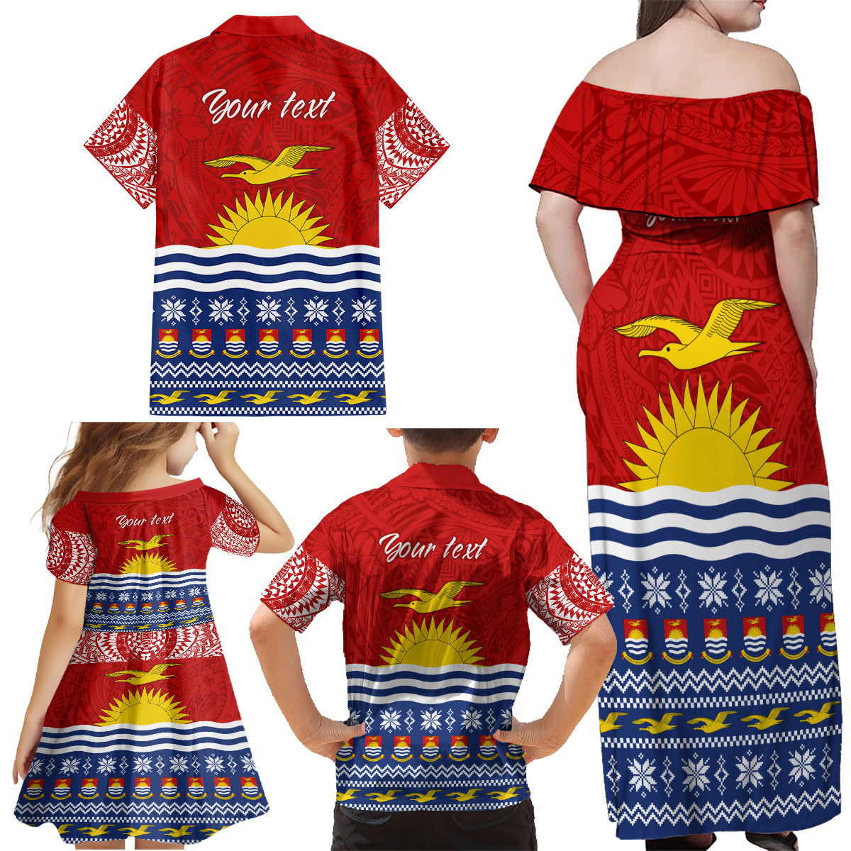 Personalised Kiribati Christmas Family Matching Off Shoulder Maxi Dress and Hawaiian Shirt Tekeraoi n Te Tiritimati Polynesian Tribal LT9 - Polynesian Pride