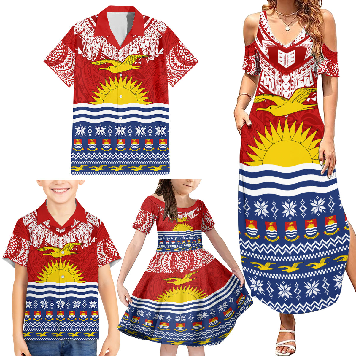 Personalised Kiribati Christmas Family Matching Summer Maxi Dress and Hawaiian Shirt Tekeraoi n Te Tiritimati Polynesian Tribal LT9 - Polynesian Pride