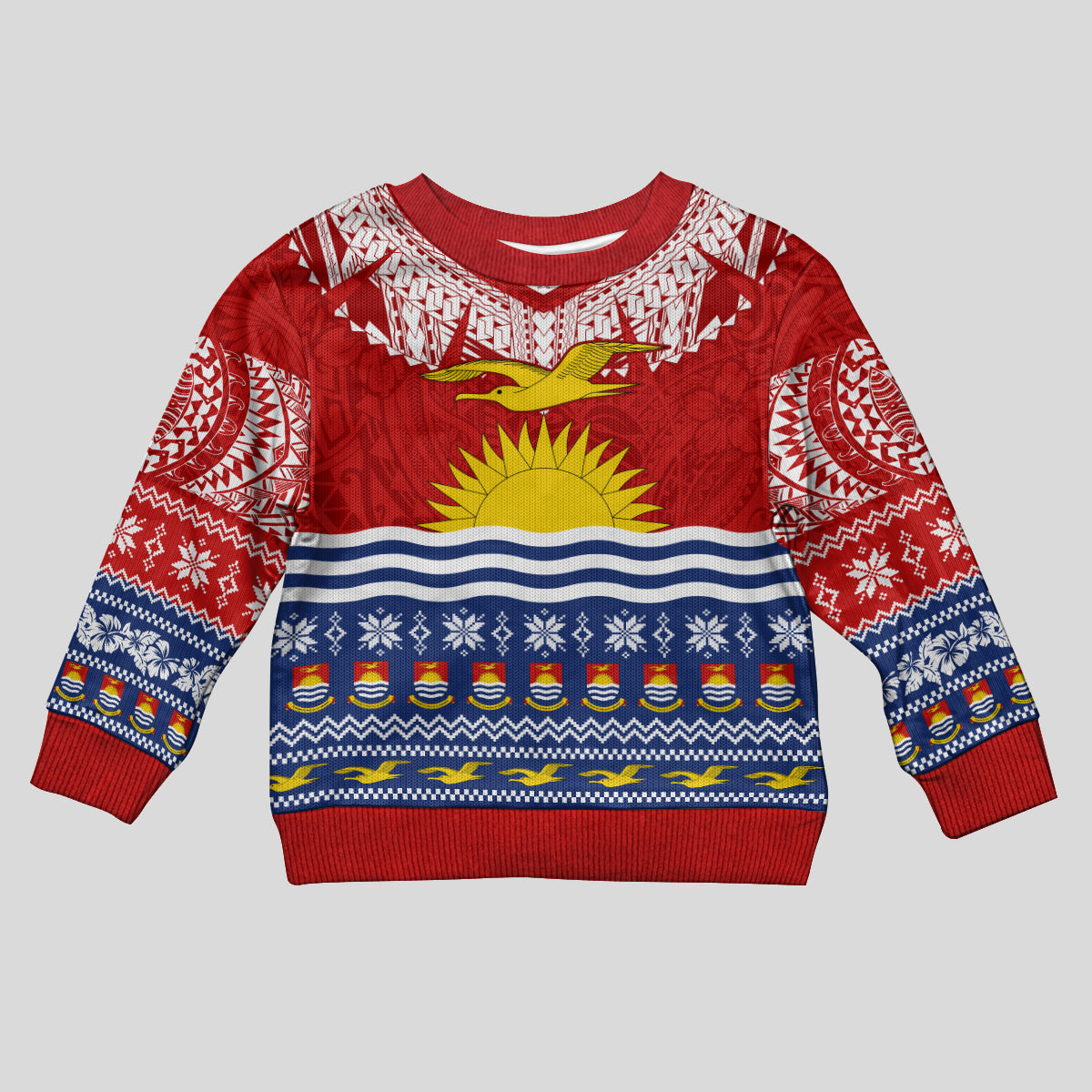 Personalised Kiribati Christmas Kid Ugly Christmas Sweater Tekeraoi n Te Tiritimati Polynesian Tribal LT9 Kid Red - Polynesian Pride