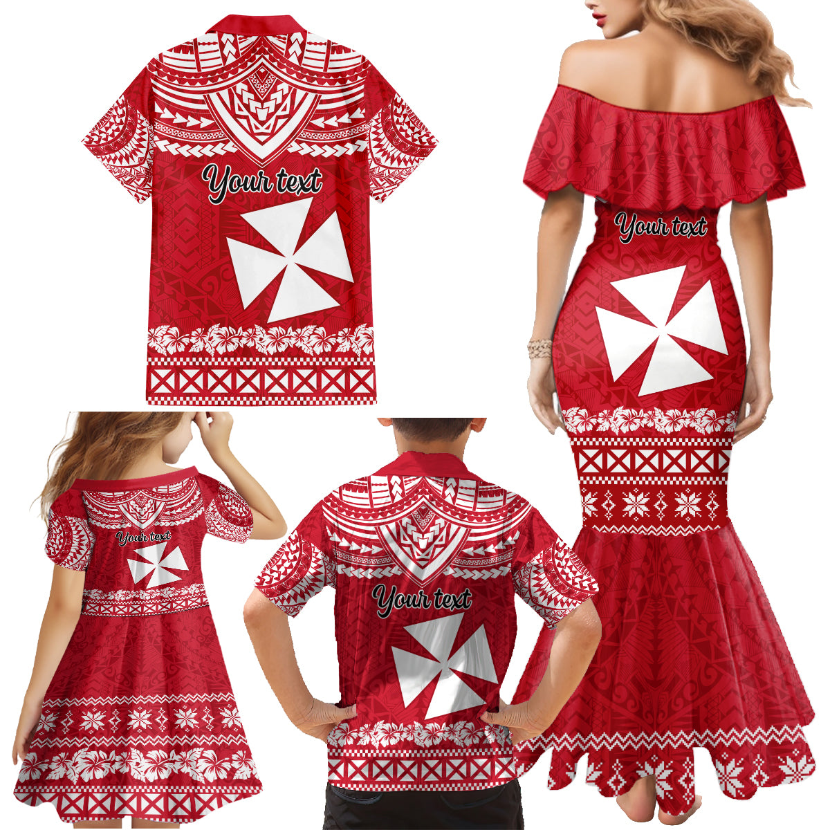 Personalised Wallis and Futuna Christmas Family Matching Mermaid Dress and Hawaiian Shirt Polynesian Tribal LT9 - Polynesian Pride
