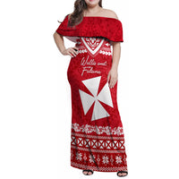 Personalised Wallis and Futuna Christmas Family Matching Off Shoulder Maxi Dress and Hawaiian Shirt Polynesian Tribal LT9 Mom's Dress Red - Polynesian Pride