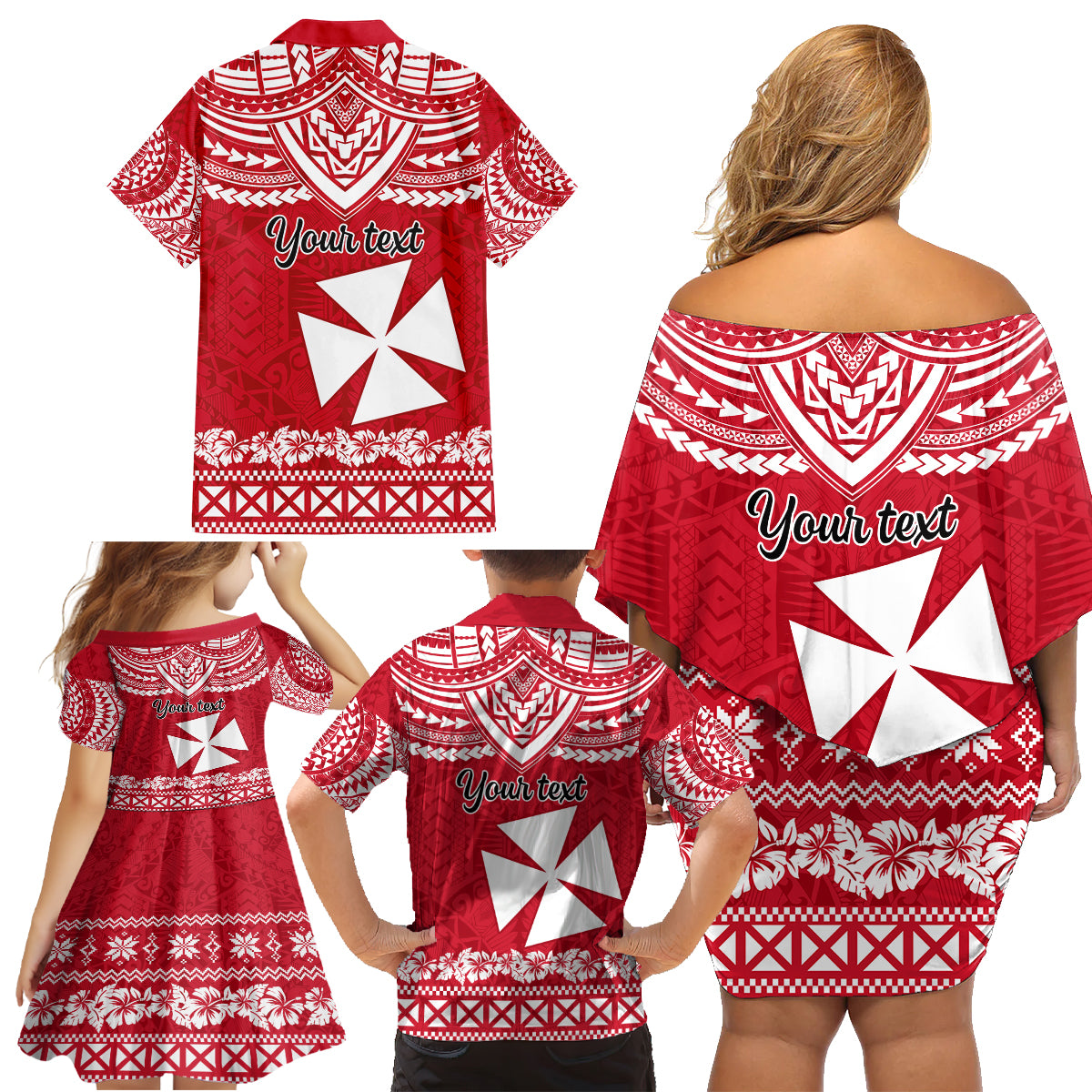 Personalised Wallis and Futuna Christmas Family Matching Off Shoulder Short Dress and Hawaiian Shirt Polynesian Tribal LT9 - Polynesian Pride