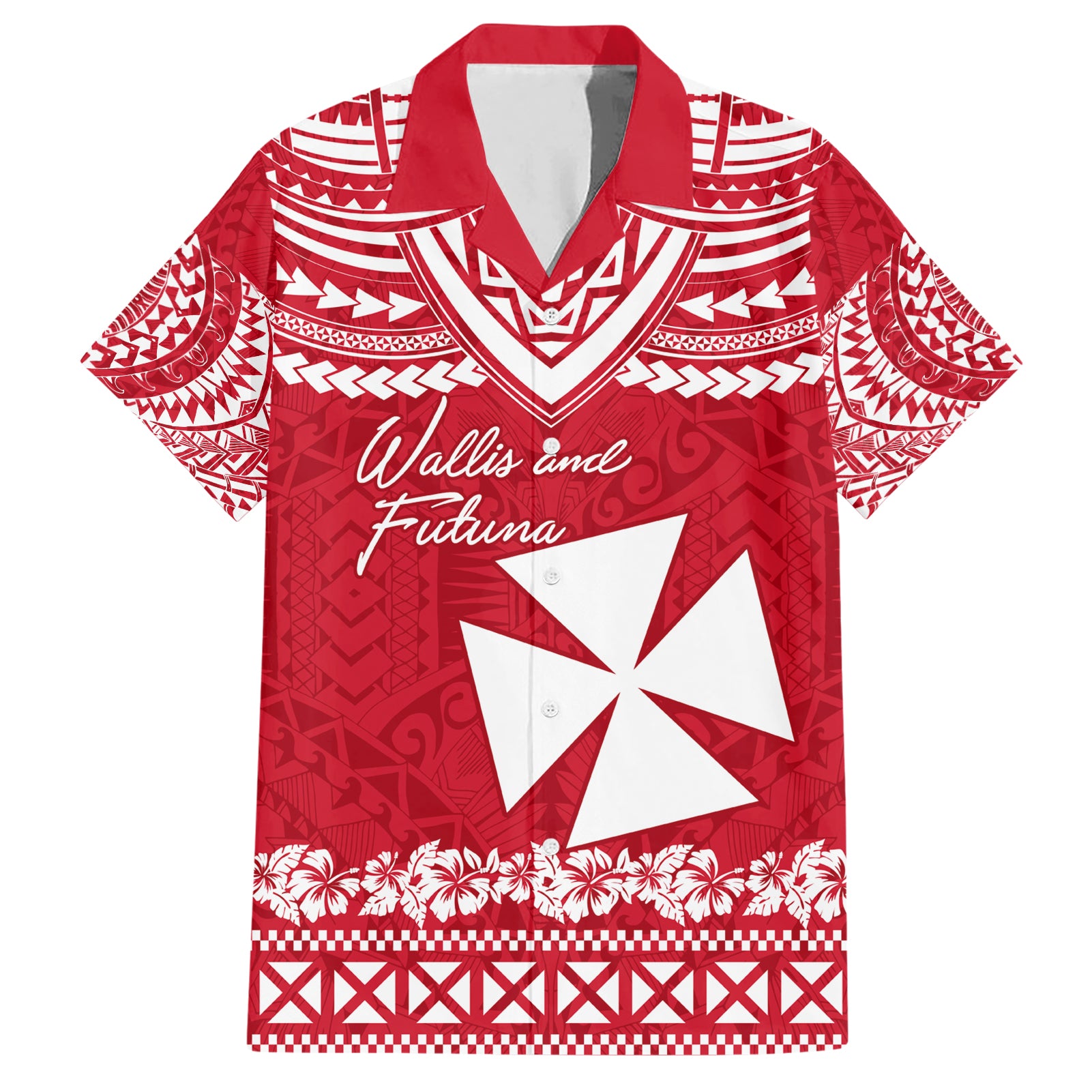 Personalised Wallis and Futuna Christmas Hawaiian Shirt Polynesian Tribal LT9 Red - Polynesian Pride