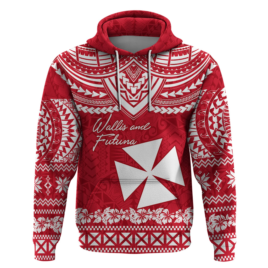 Personalised Wallis and Futuna Christmas Hoodie Polynesian Tribal LT9 Red - Polynesian Pride