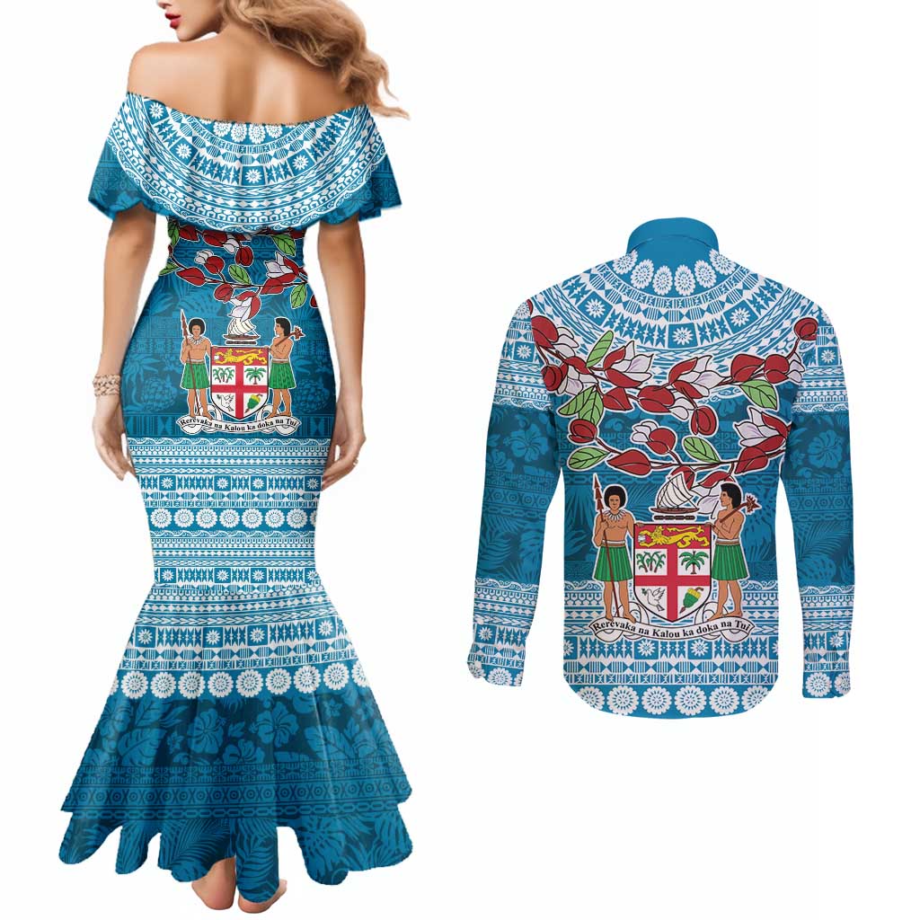 Fijian Tagimoucia Flowers Couples Matching Mermaid Dress and Long Sleeve Button Shirt Christmas Coquette bow