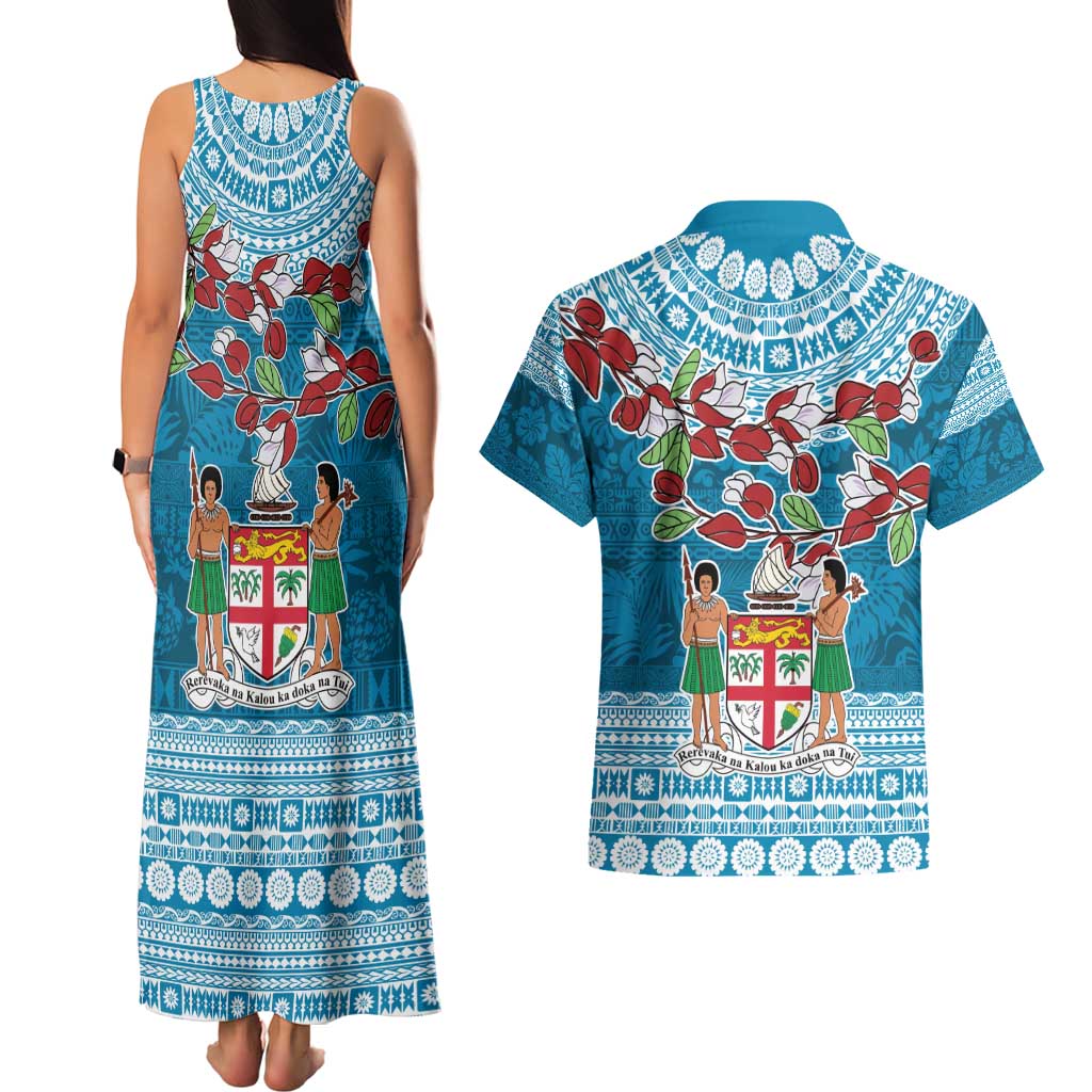 Fijian Tagimoucia Flowers Couples Matching Tank Maxi Dress and Hawaiian Shirt Christmas Coquette bow