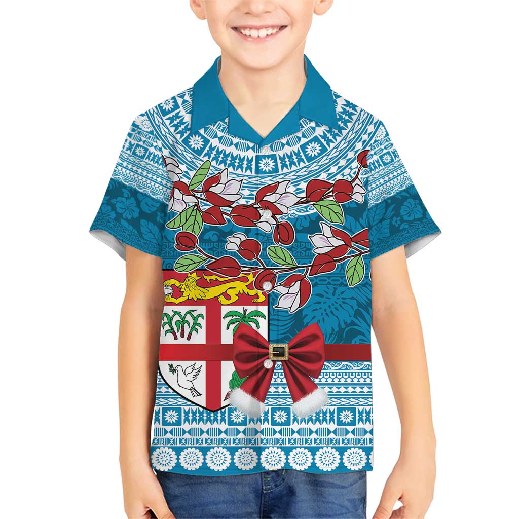 Fijian Tagimoucia Flowers Family Matching Puletasi and Hawaiian Shirt Christmas Coquette bow LT9 Son's Shirt Blue - Polynesian Pride