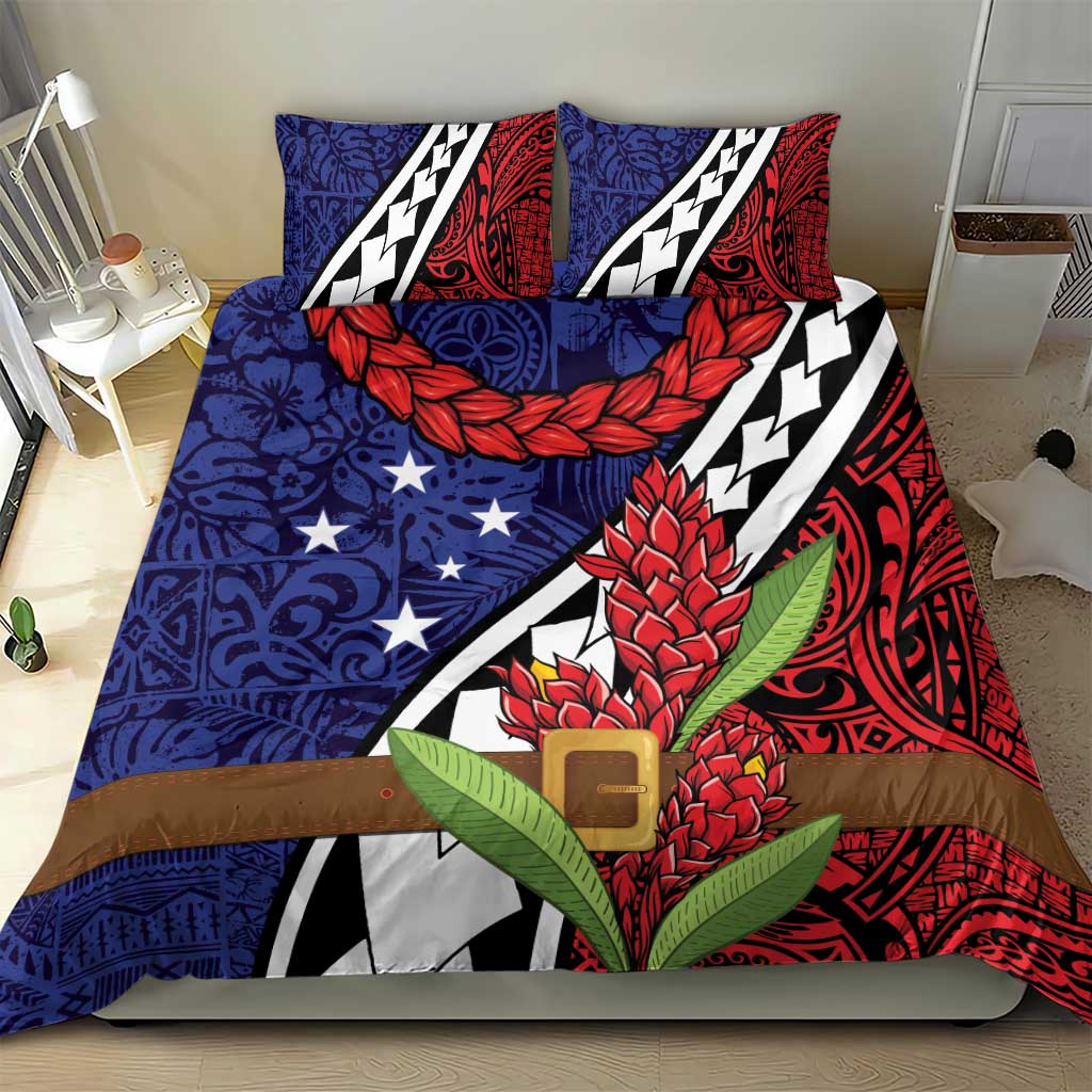 Samoan Ula Fala Flowers Bedding Set Christmas Santa Belt