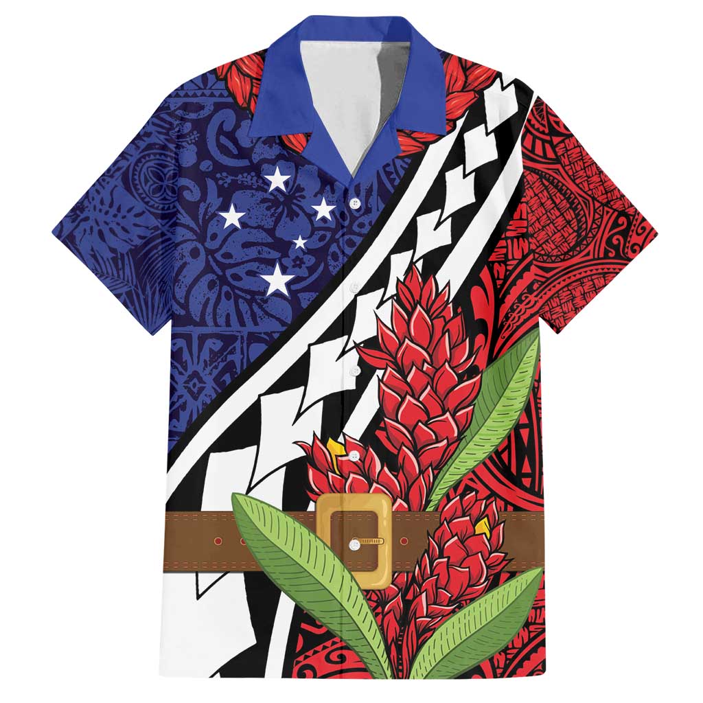 Samoan Ula Fala Flowers Family Matching Tank Maxi Dress and Hawaiian Shirt Christmas Santa Belt