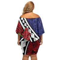 Samoan Ula Fala Flowers Off Shoulder Short Dress Christmas Santa Belt