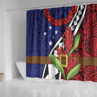 Samoan Ula Fala Flowers Shower Curtain Christmas Santa Belt