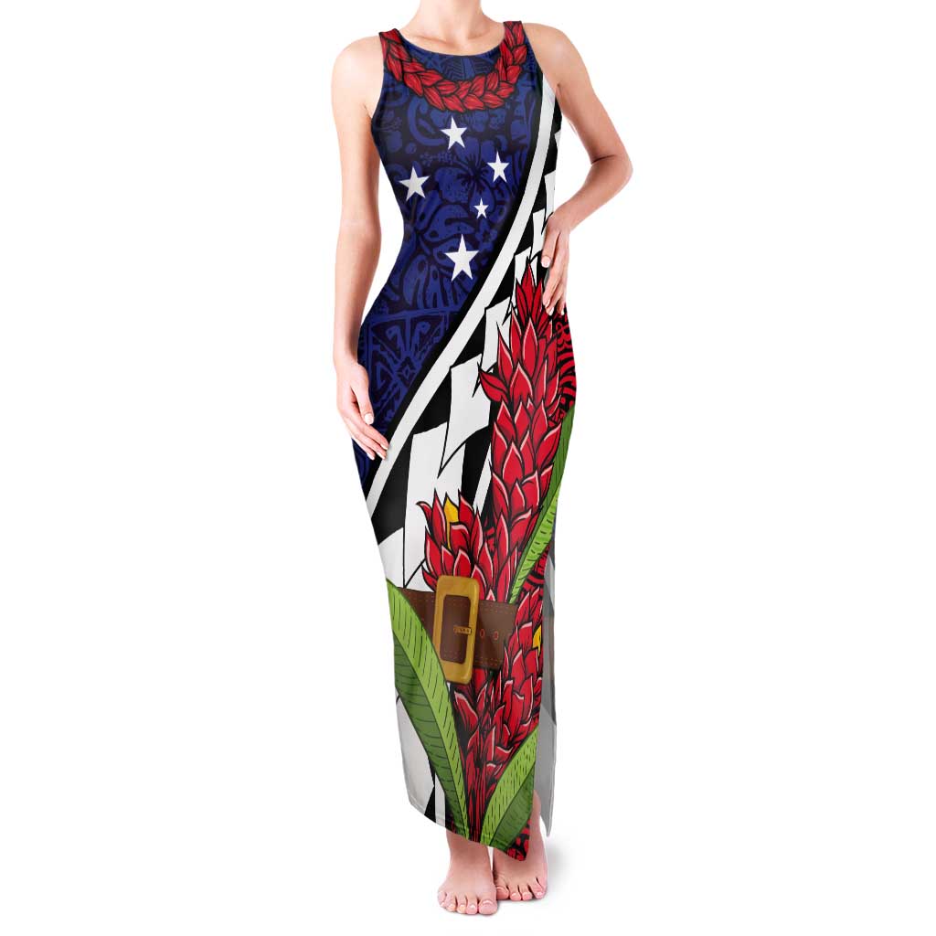 Samoan Ula Fala Flowers Tank Maxi Dress Christmas Santa Belt