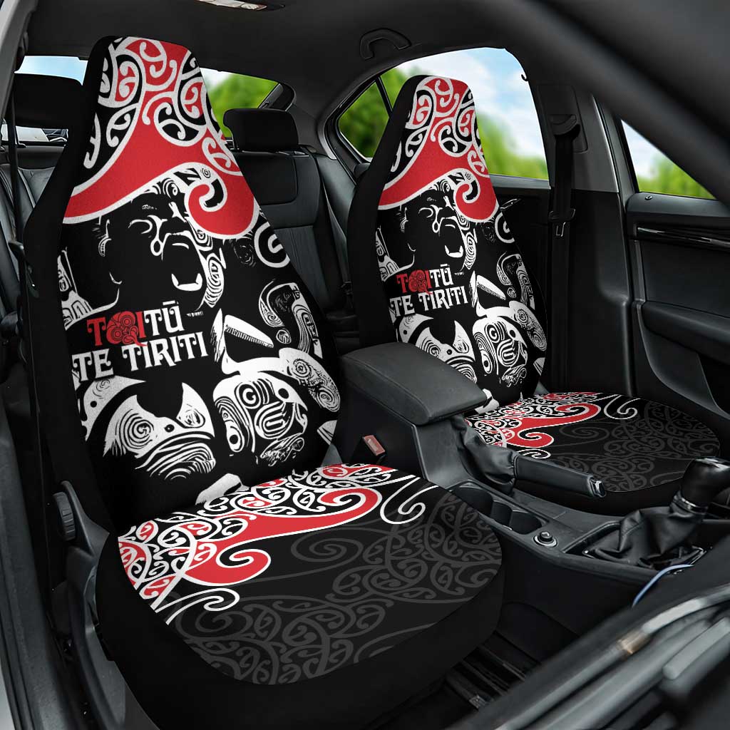 Aotearoa Toitu Te Tiriti Car Seat Cover New Zealand Stand Together Stand Stronger LT9 One Size Black - Polynesian Pride