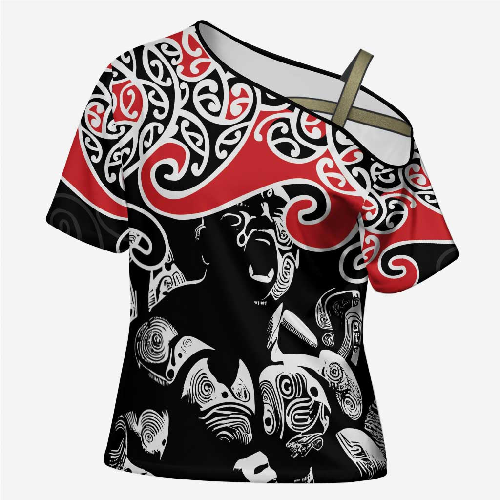 Aotearoa Toitu Te Tiriti Cross Shoulder Shirt New Zealand Stand Together Stand Stronger LT9 Female Black - Polynesian Pride