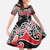 Aotearoa Toitu Te Tiriti Family Matching Long Sleeve Bodycon Dress and Hawaiian Shirt New Zealand Stand Together Stand Stronger LT9 Daughter's Dress Black - Polynesian Pride