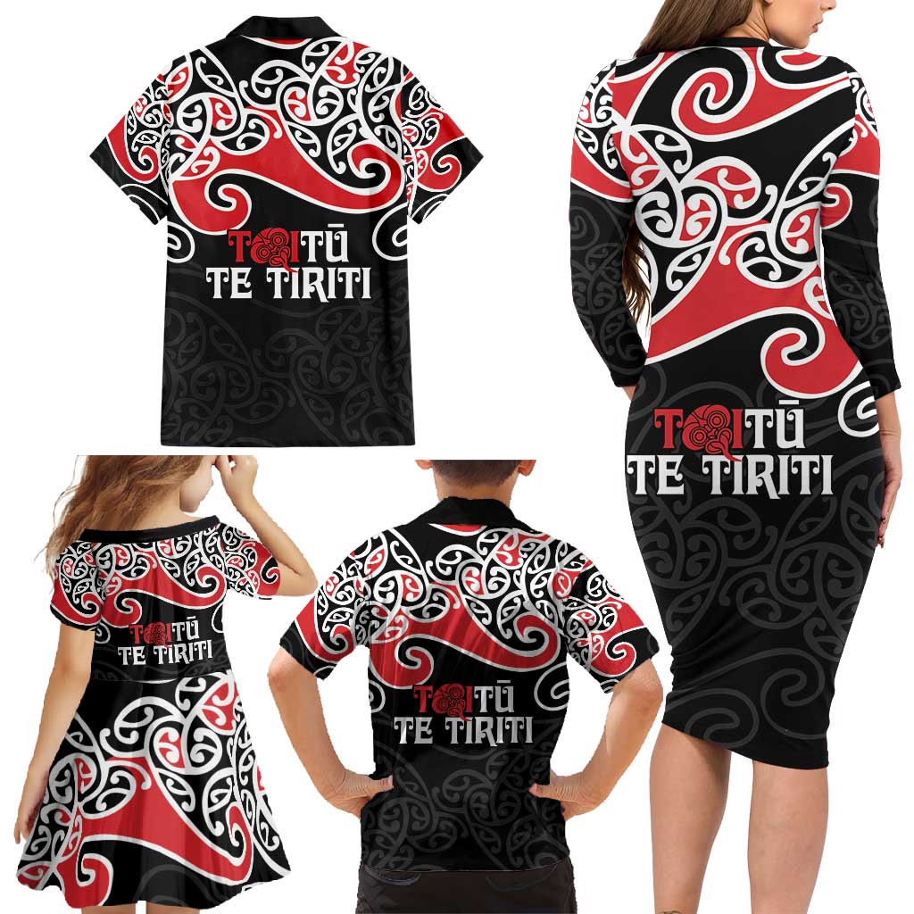 Aotearoa Toitu Te Tiriti Family Matching Long Sleeve Bodycon Dress and Hawaiian Shirt New Zealand Stand Together Stand Stronger LT9 - Polynesian Pride