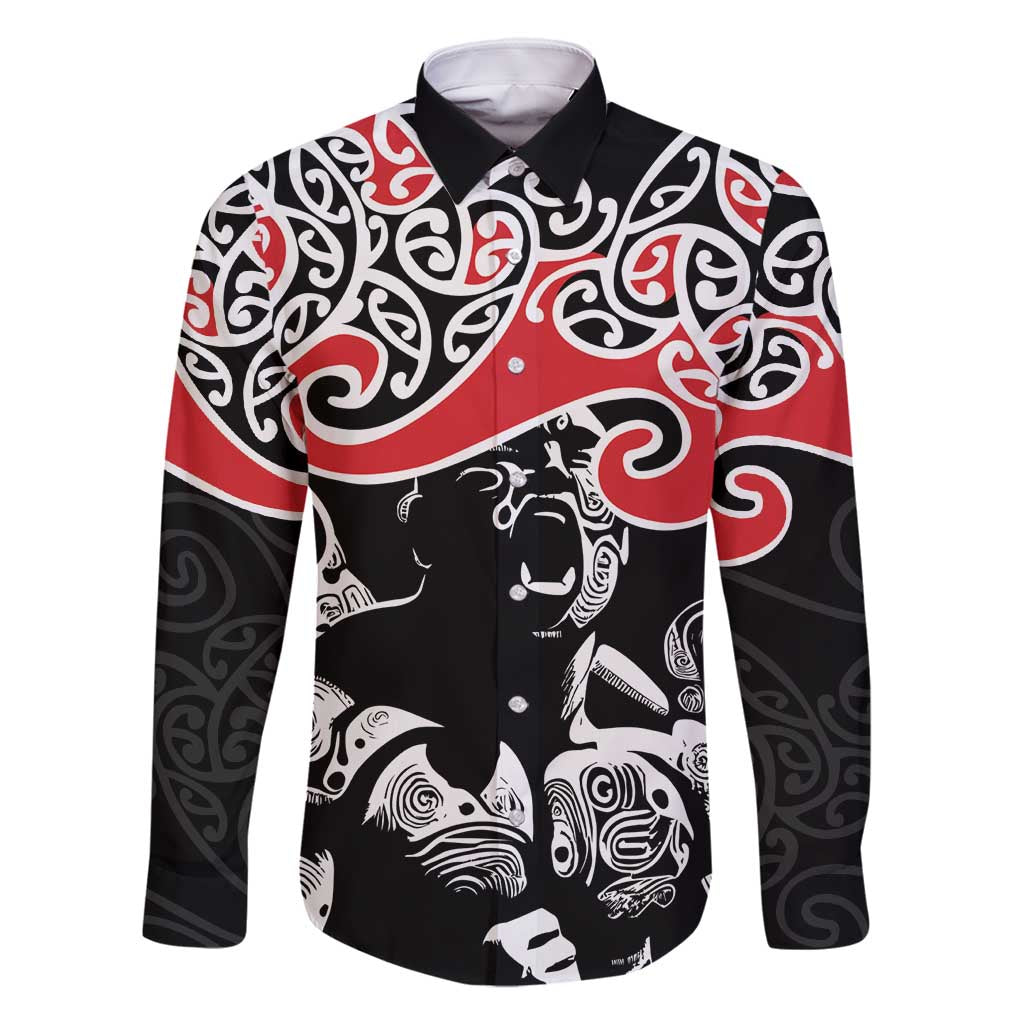Aotearoa Toitu Te Tiriti Family Matching Long Sleeve Bodycon Dress and Hawaiian Shirt New Zealand Stand Together Stand Stronger LT9 Dad's Shirt - Long Sleeve Black - Polynesian Pride