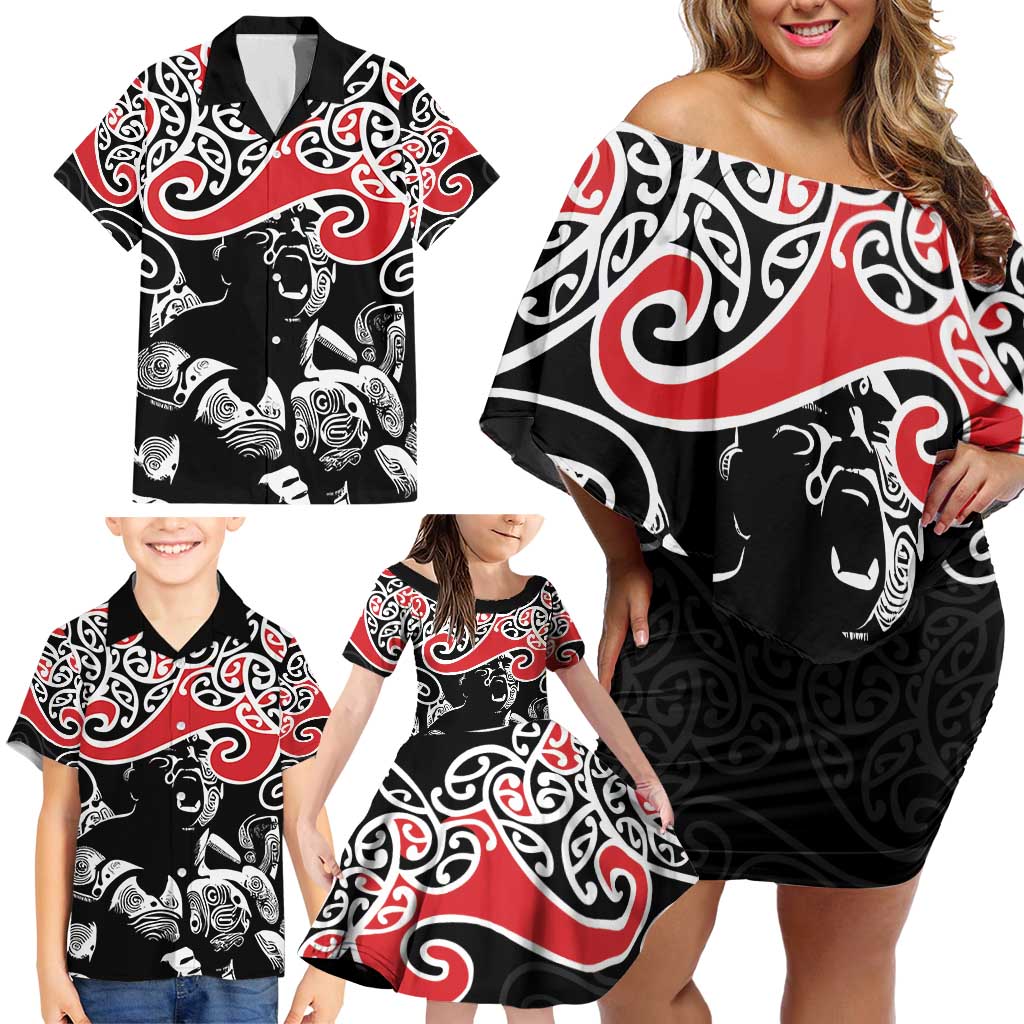 Aotearoa Toitu Te Tiriti Family Matching Off Shoulder Short Dress and Hawaiian Shirt New Zealand Stand Together Stand Stronger LT9 - Polynesian Pride
