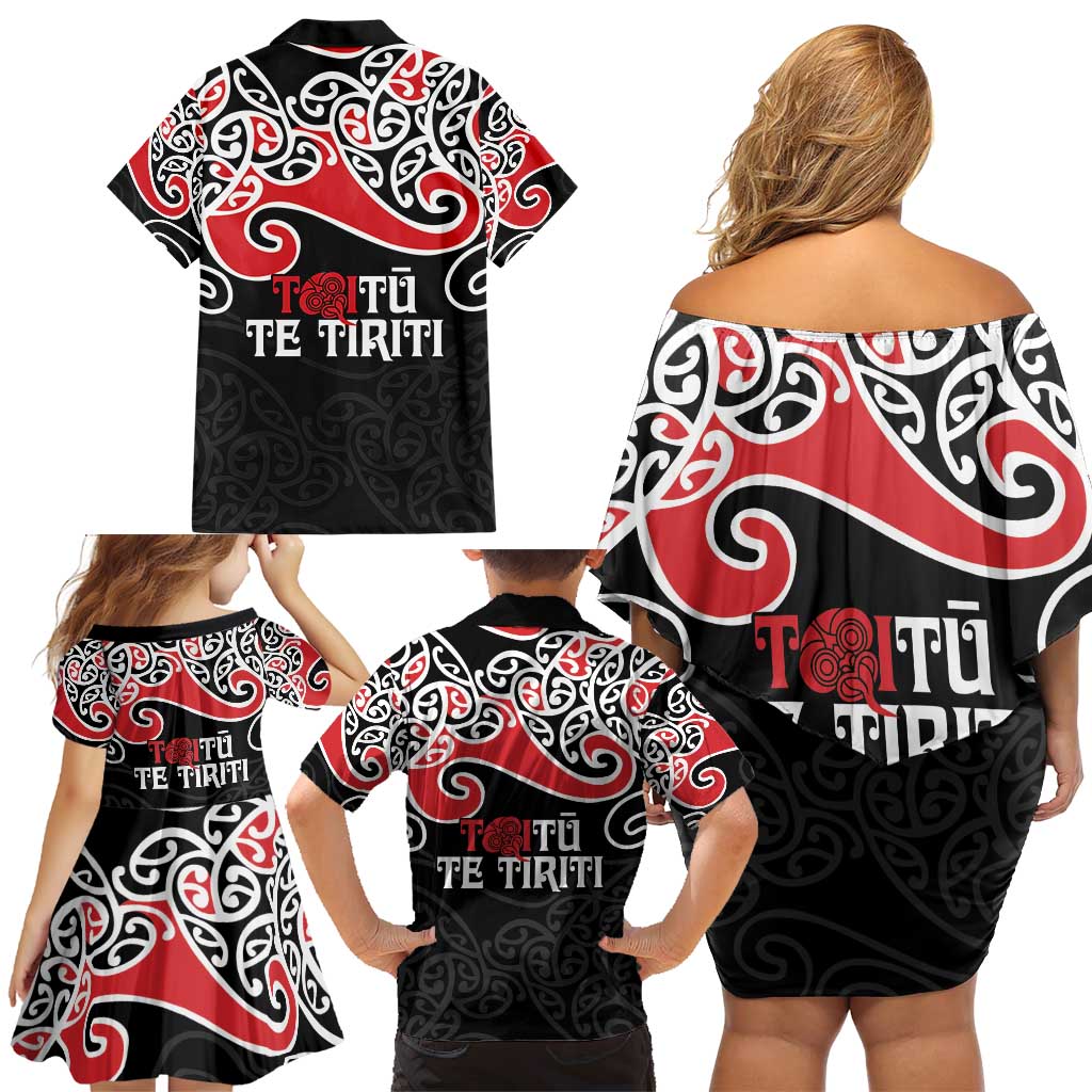 Aotearoa Toitu Te Tiriti Family Matching Off Shoulder Short Dress and Hawaiian Shirt New Zealand Stand Together Stand Stronger LT9 - Polynesian Pride