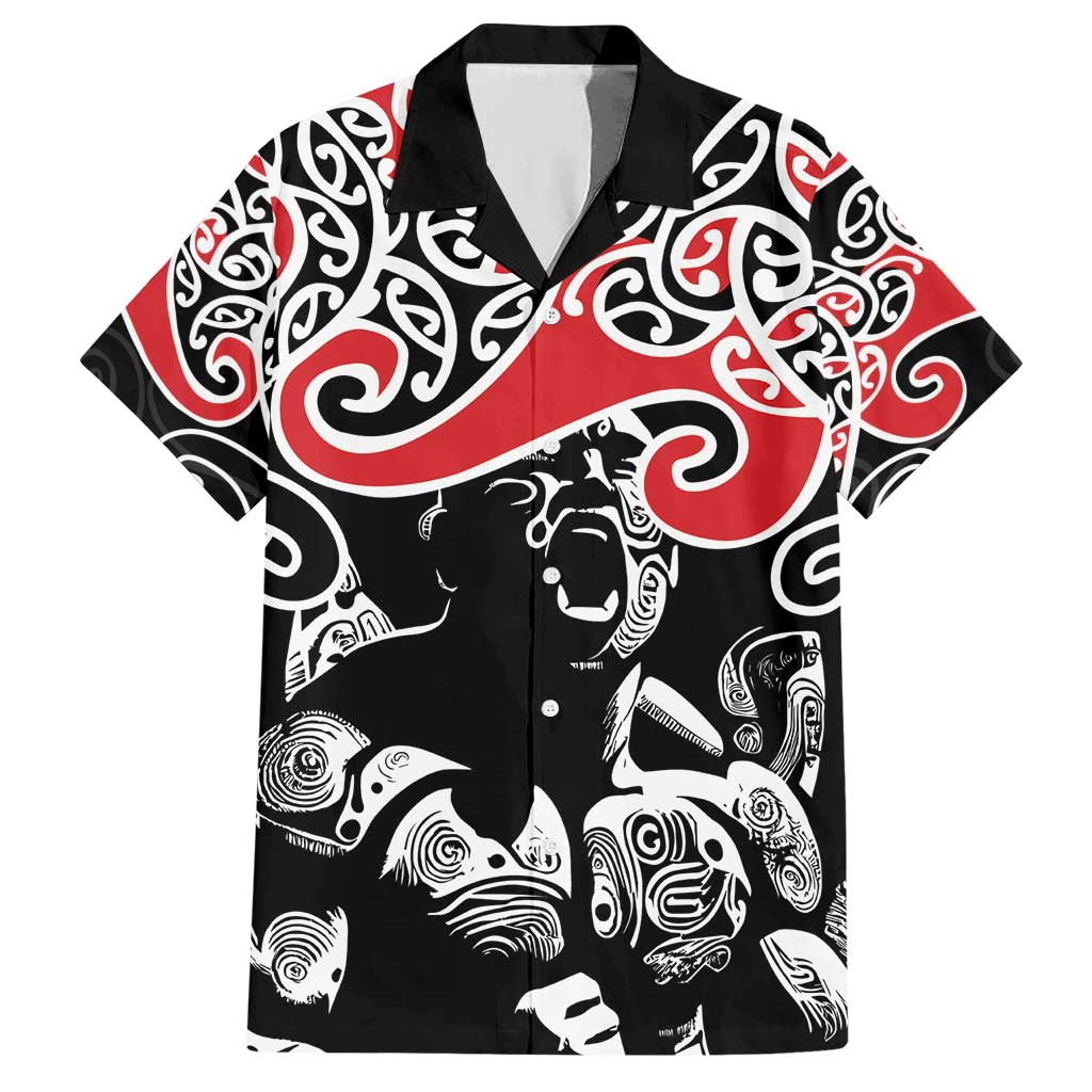 Aotearoa Toitu Te Tiriti Family Matching Short Sleeve Bodycon Dress and Hawaiian Shirt New Zealand Stand Together Stand Stronger LT9 Dad's Shirt - Short Sleeve Black - Polynesian Pride
