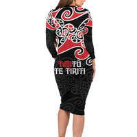 Aotearoa Toitu Te Tiriti Long Sleeve Bodycon Dress New Zealand Stand Together Stand Stronger LT9 - Polynesian Pride