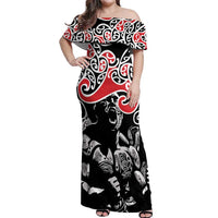 Aotearoa Toitu Te Tiriti Off Shoulder Maxi Dress New Zealand Stand Together Stand Stronger LT9 Women Black - Polynesian Pride