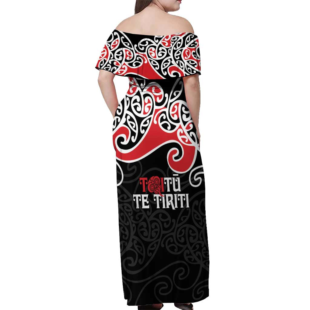 Aotearoa Toitu Te Tiriti Off Shoulder Maxi Dress New Zealand Stand Together Stand Stronger LT9 - Polynesian Pride