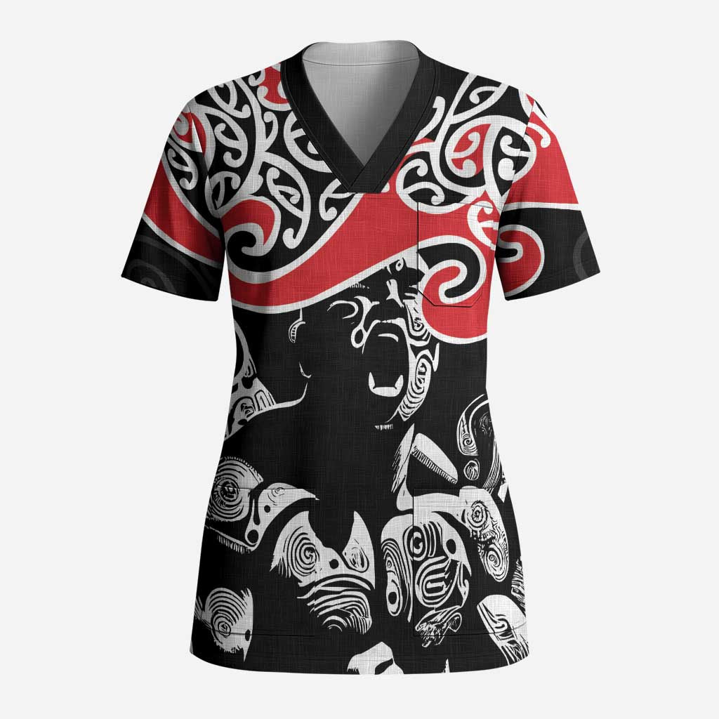 Aotearoa Toitu Te Tiriti Scrub Top New Zealand Stand Together Stand Stronger - Polynesian Pride