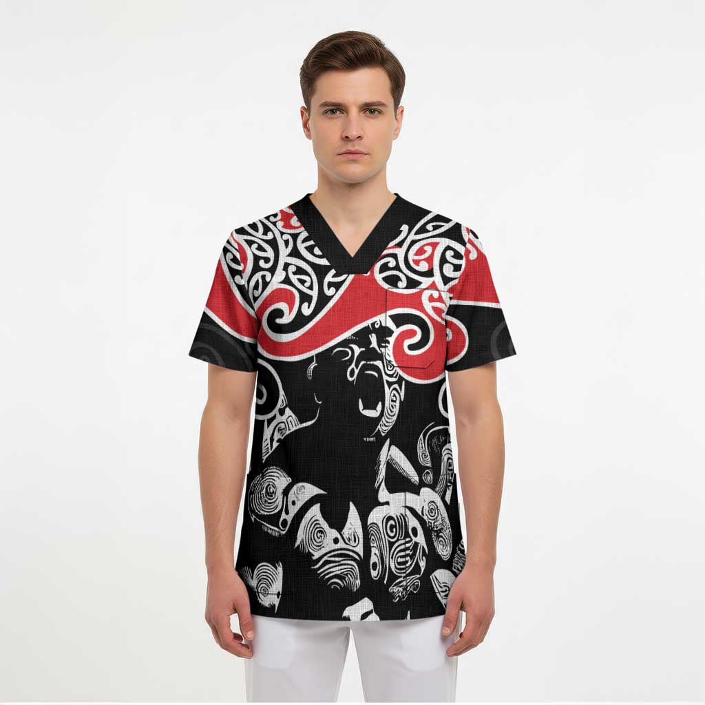 Aotearoa Toitu Te Tiriti Scrub Top New Zealand Stand Together Stand Stronger - Polynesian Pride