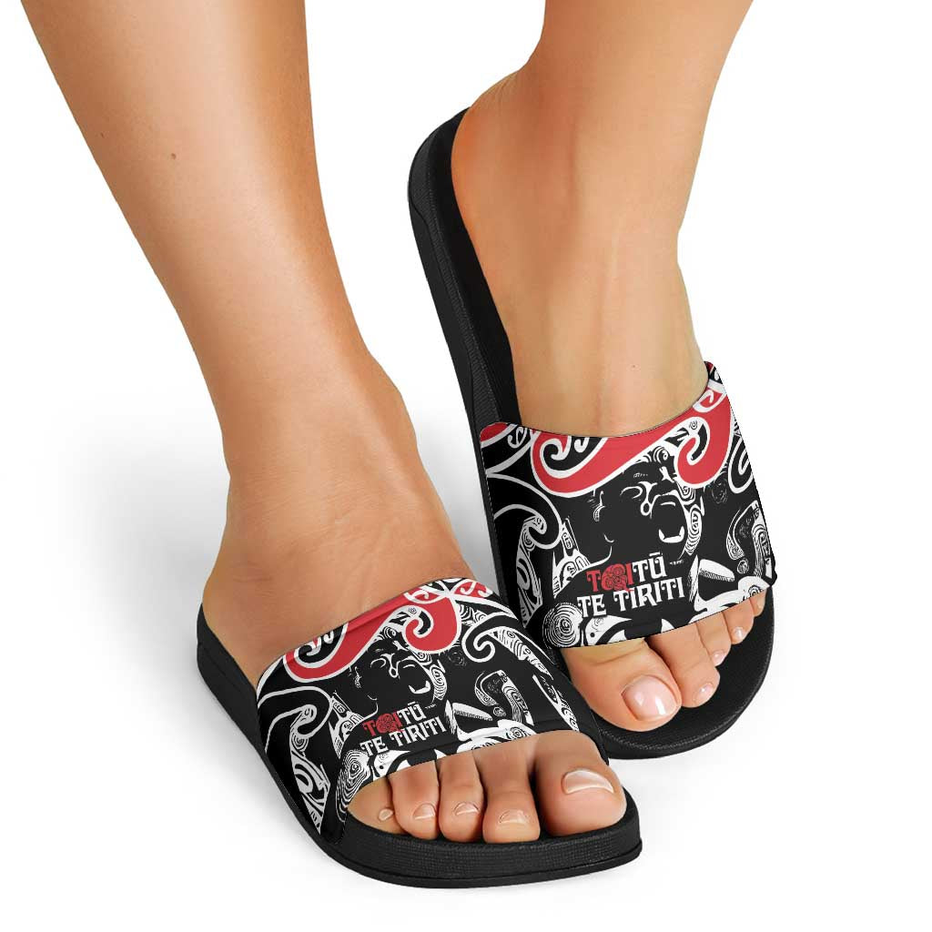 Aotearoa Toitu Te Tiriti Slide Sandals New Zealand Stand Together Stand Stronger - Polynesian Pride