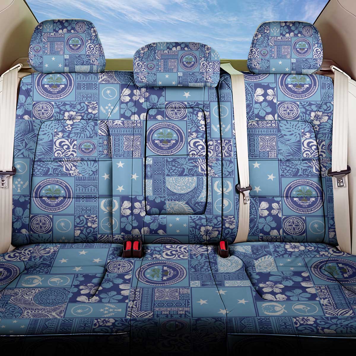 Federated States of Micronesia Merry Christmas Back Car Seat Cover Pacific Patchwork Xmas Vibes - Polynesian Pride