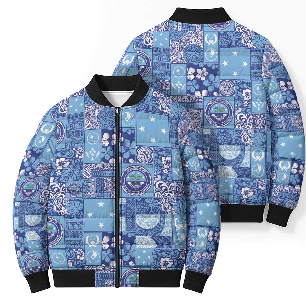 Federated States of Micronesia Merry Christmas Bomber Puffer Jacket Pacific Patchwork Xmas Vibes - Polynesian Pride