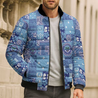 Federated States of Micronesia Merry Christmas Bomber Puffer Jacket Pacific Patchwork Xmas Vibes - Polynesian Pride