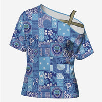 Federated States of Micronesia Merry Christmas Cross Shoulder Shirt Pacific Patchwork Xmas Vibes - Polynesian Pride