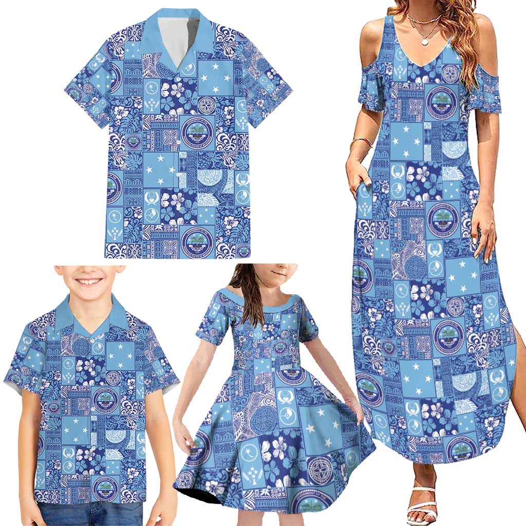 Federated States of Micronesia Merry Christmas Family Matching Summer Maxi Dress and Hawaiian Shirt Pacific Patchwork Xmas Vibes - Polynesian Pride