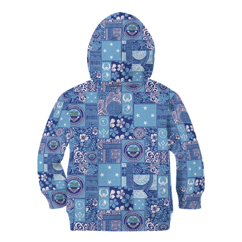 Federated States of Micronesia Merry Christmas Kid Hoodie Pacific Patchwork Xmas Vibes - Polynesian Pride