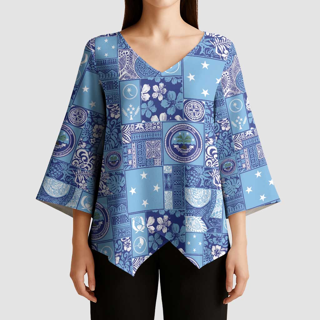 Federated States of Micronesia Merry Christmas Kimono Sleeve Blouse Pacific Patchwork Xmas Vibes - Polynesian Pride