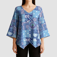 Federated States of Micronesia Merry Christmas Kimono Sleeve Blouse Pacific Patchwork Xmas Vibes - Polynesian Pride
