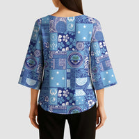 Federated States of Micronesia Merry Christmas Kimono Sleeve Blouse Pacific Patchwork Xmas Vibes - Polynesian Pride