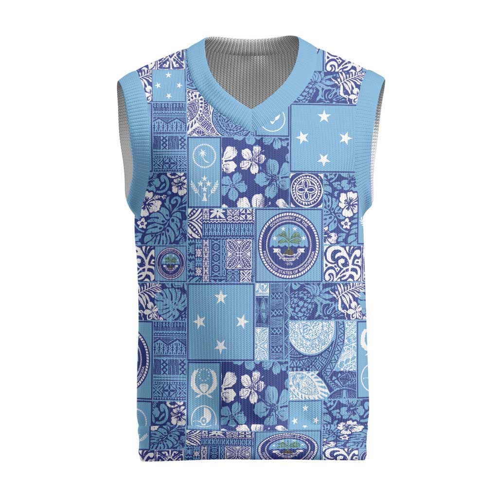 Federated States of Micronesia Merry Christmas Knitted V-Neck Vest Pacific Patchwork Xmas Vibes - Polynesian Pride