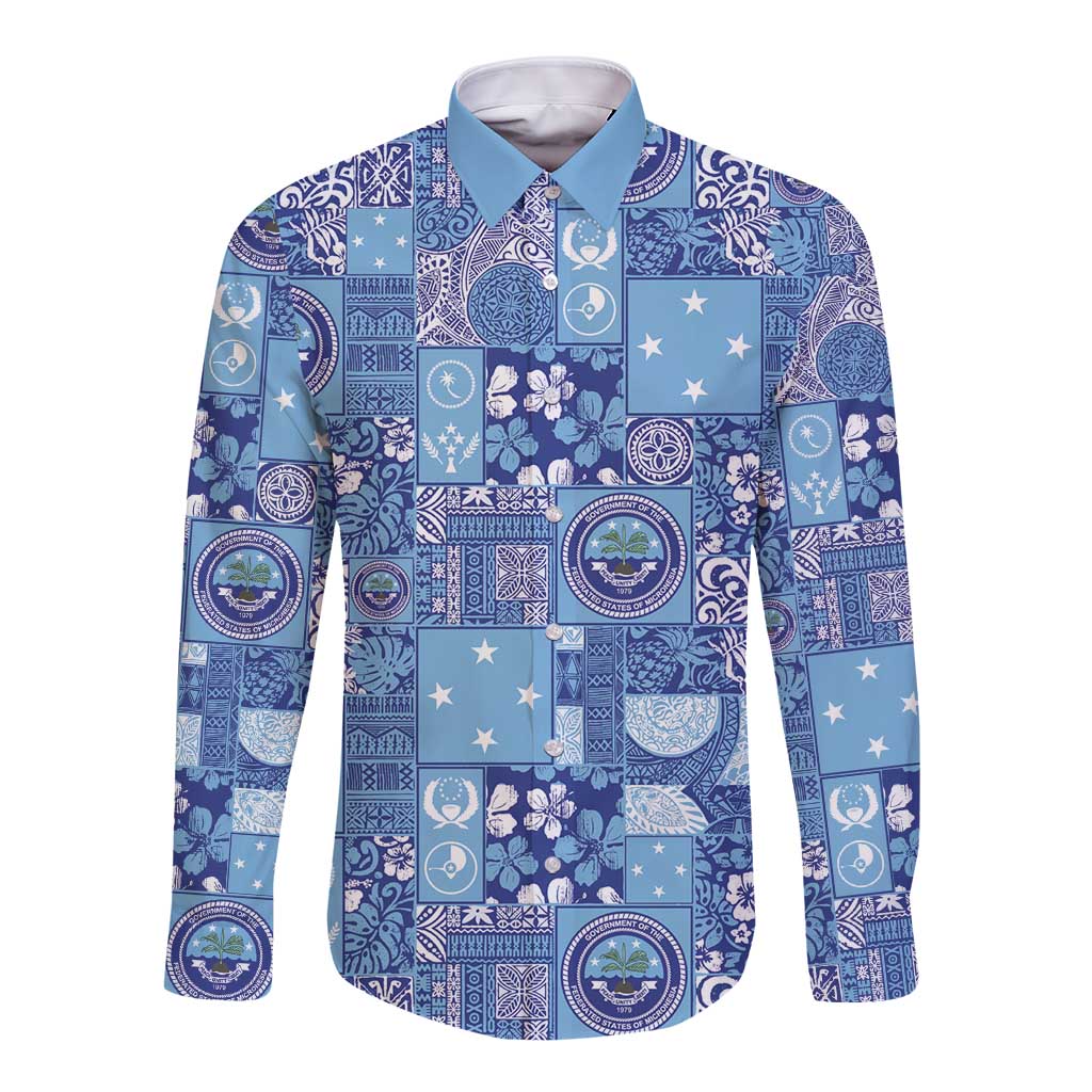 Federated States of Micronesia Merry Christmas Long Sleeve Button Shirt Pacific Patchwork Xmas Vibes - Polynesian Pride