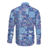 Federated States of Micronesia Merry Christmas Long Sleeve Button Shirt Pacific Patchwork Xmas Vibes - Polynesian Pride