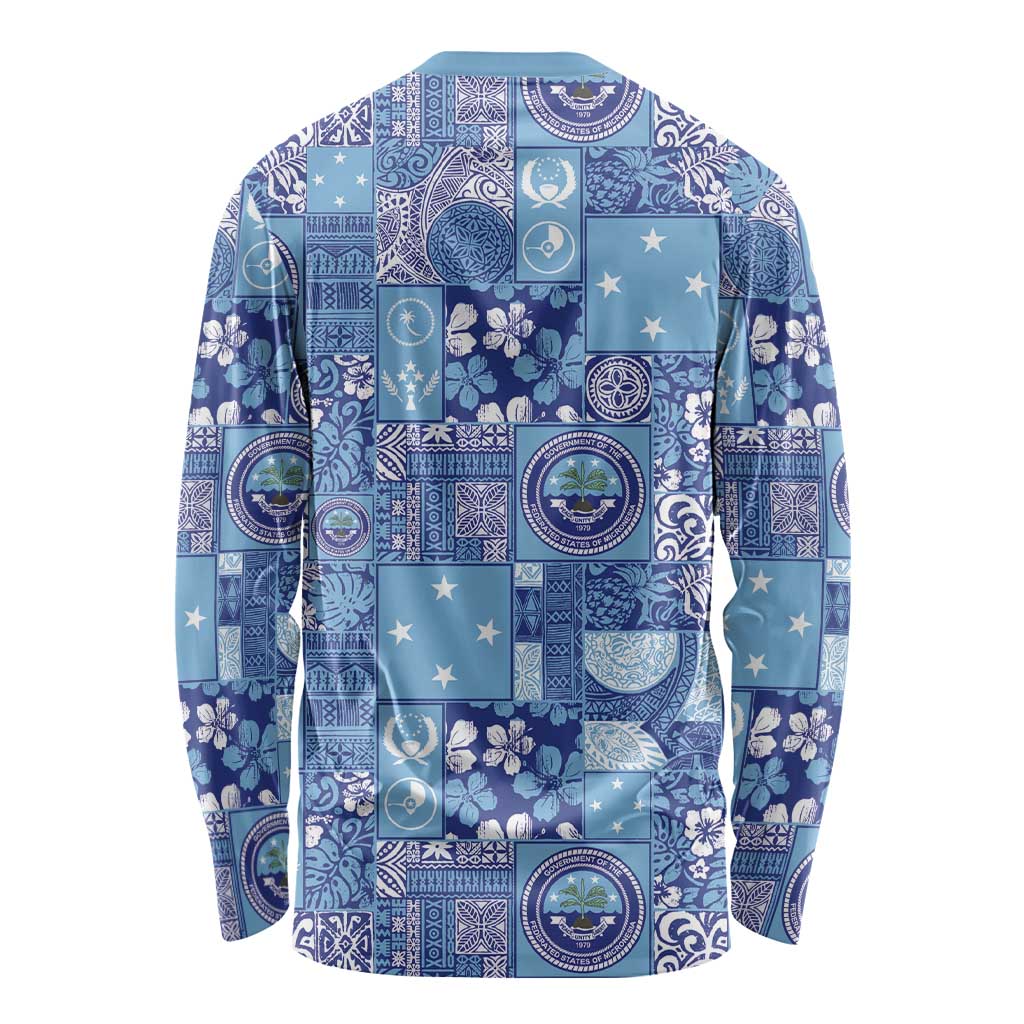 Federated States of Micronesia Merry Christmas Long Sleeve Shirt Pacific Patchwork Xmas Vibes - Polynesian Pride