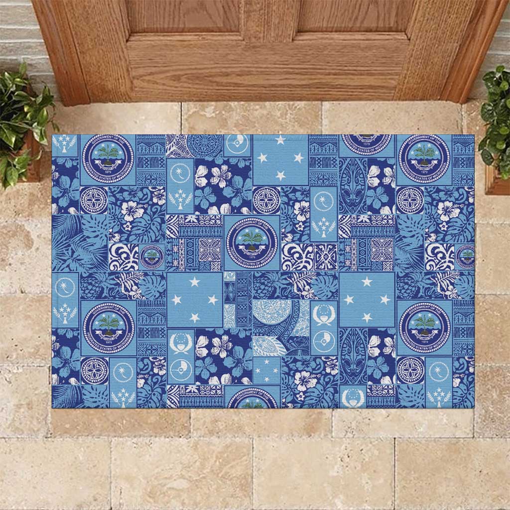 Federated States of Micronesia Merry Christmas Rubber Doormat Pacific Patchwork Xmas Vibes - Polynesian Pride