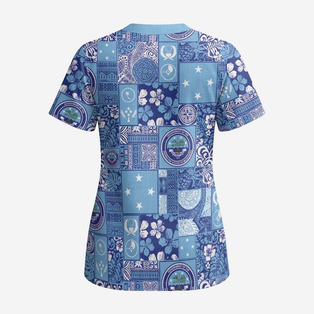 Federated States of Micronesia Merry Christmas Scrub Top Pacific Patchwork Xmas Vibes - Polynesian Pride