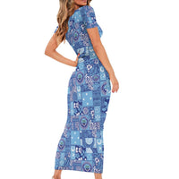 Federated States of Micronesia Merry Christmas Short Sleeve Bodycon Dress Pacific Patchwork Xmas Vibes - Polynesian Pride