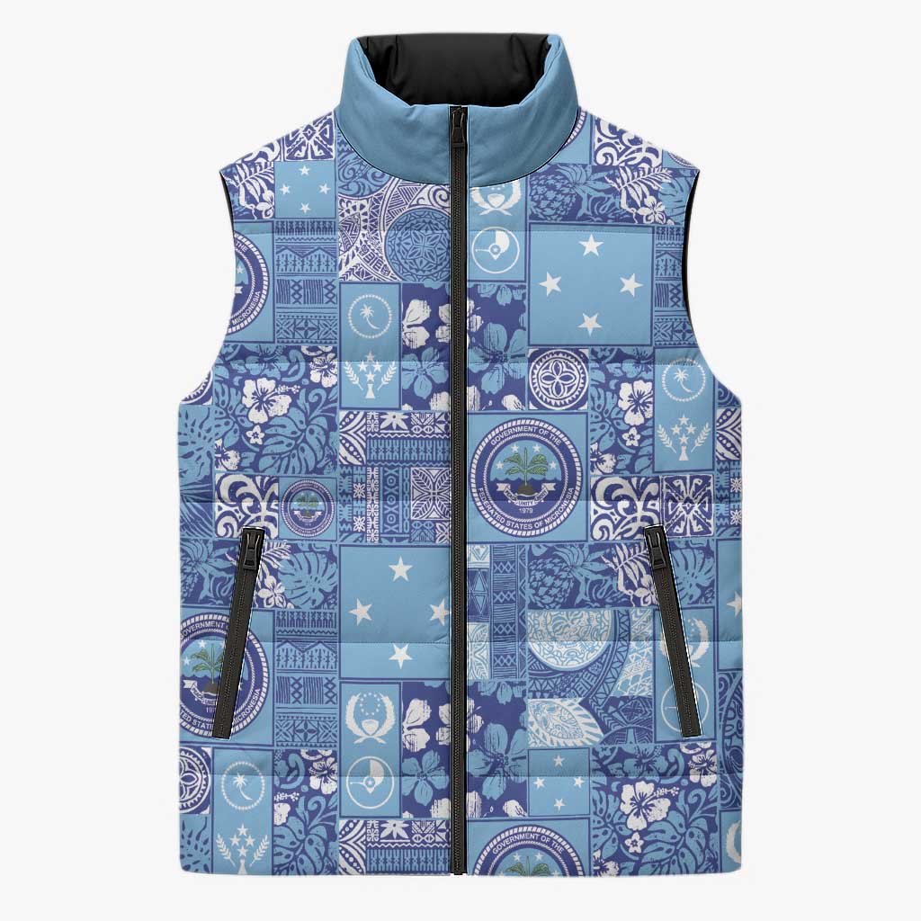 Federated States of Micronesia Merry Christmas Sleeveless Puffer Jacket Pacific Patchwork Xmas Vibes - Polynesian Pride